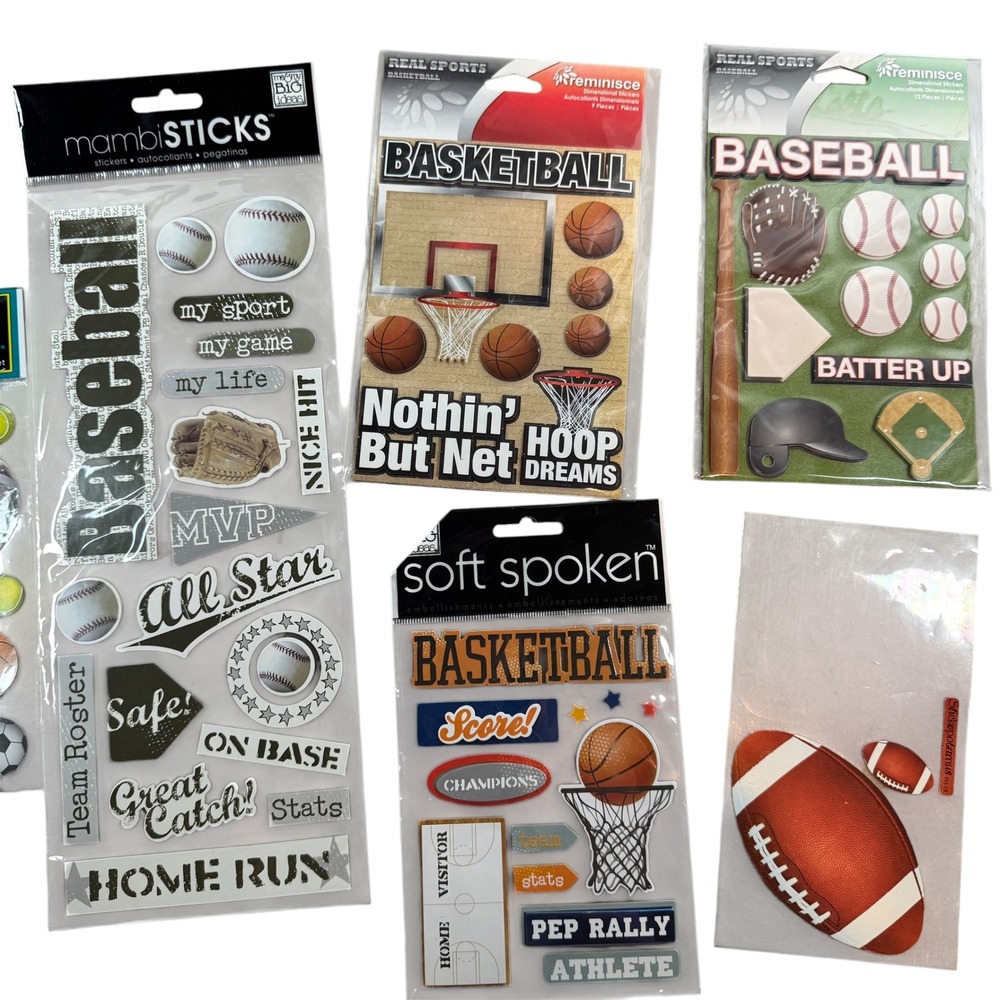 MAMBI Sports Stickers Bundle NWT Baseball Basketball Scrapbook Various‎ Brands - Picture 2 of 7